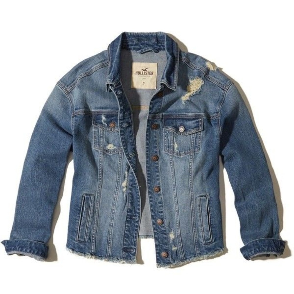 Hollister Boyfriend Ripped Distressed Denim Jacket